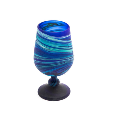 Blue Wine Glass Goblet Glassware Glasses Hand Blown Hebron Glass gift idea