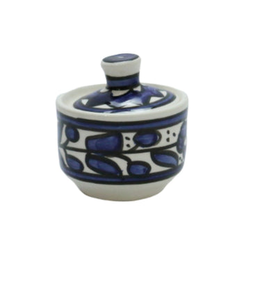 Hebron Ceramic Sugar Container Blue Hand painted Floral