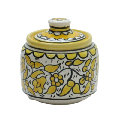 Hebron Ceramic Sugar Container yellow Hand painted Floral